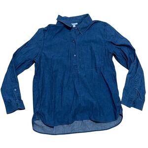 COS Womens 8 Chambray 1/4 Button Down Pull Over Long Sleeve Classic Preppy Shirt